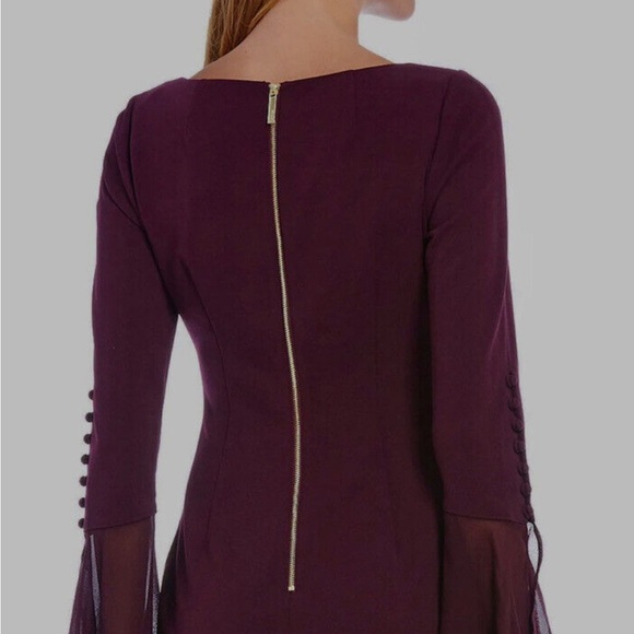 CALVIN KLEIN Chiffon Bell Sleeve Sheath Dress - Picture 3 of 8